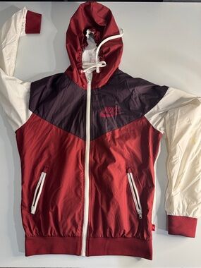 Nike Burgundy, Maroon & White Colorblock Hooded Windbreaker